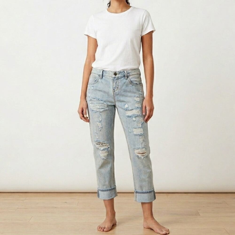 One Teaspoon Awesome Baggies Jeans 29 Distressed Low Rise Rolled Cuff Tapered